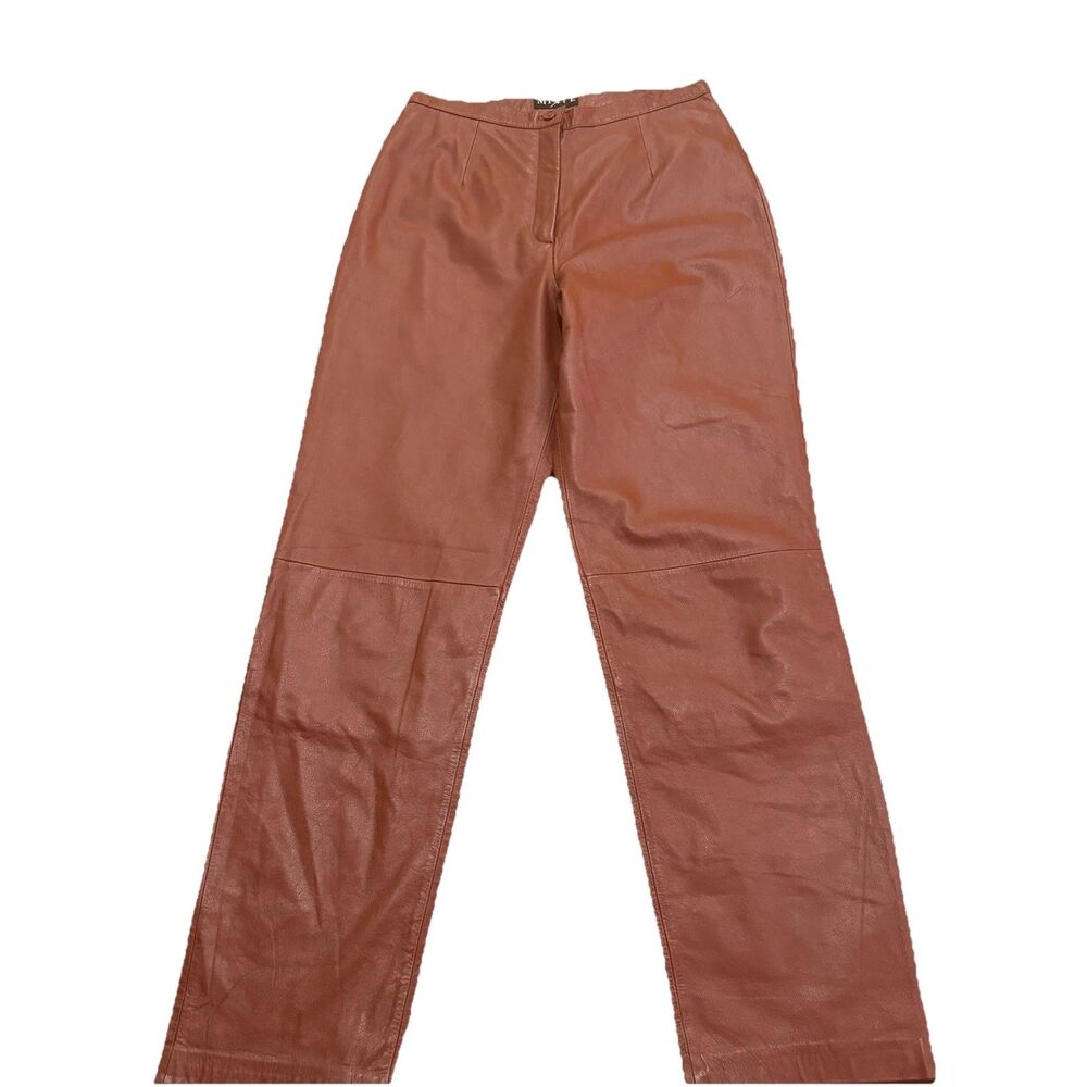 Mix It Women’s Leather Pants Size 12 Brown Straight Leg High Waist Vintage